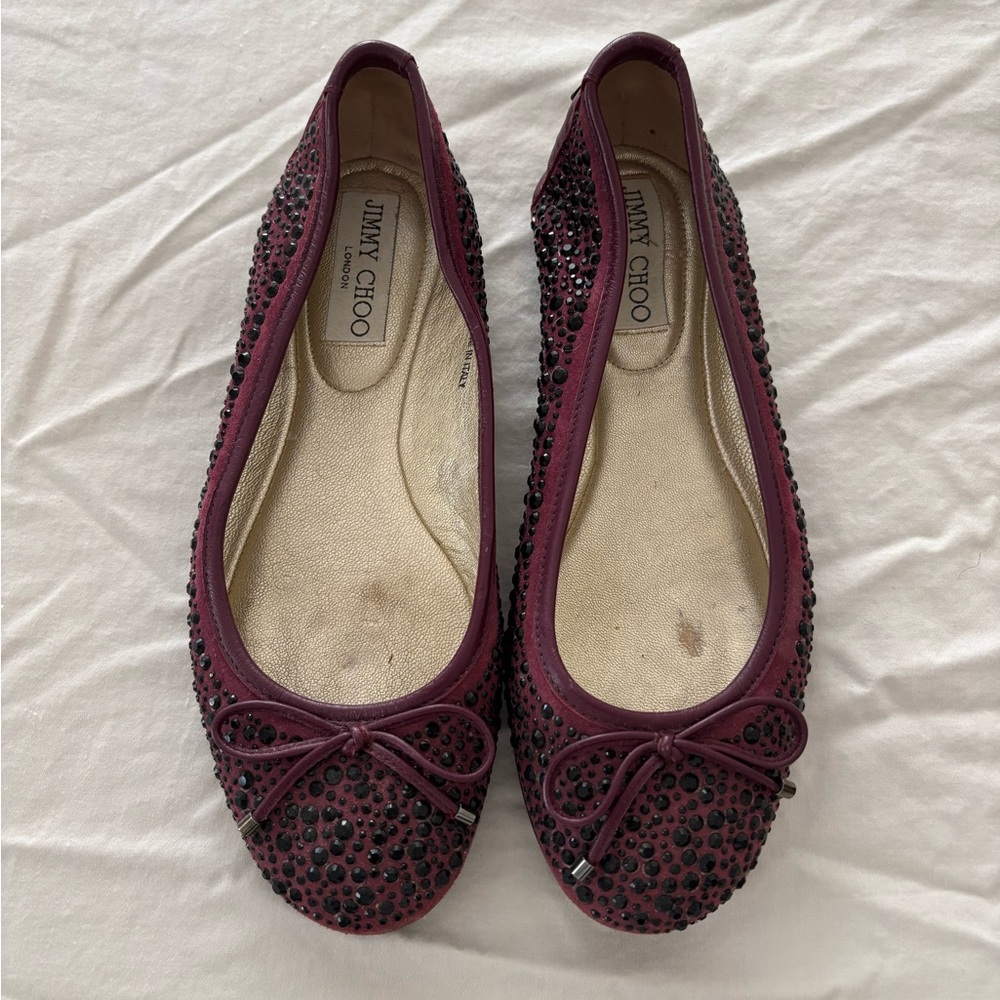 Jimmy Choo Maroon/purple Embellished Flats